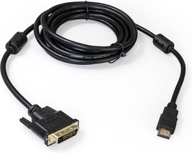 Фото 1/3 Кабель HDMI-DVI ExeGate EX-CC-HDMIM-DVIM-1.8 (19M/25M, dual link, 2 фильтра, 1,8м, позолоченные конт