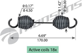 SPR0041, Пружина ROR колодки тормозной стяжная (165x36x4.5) MANSONS