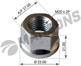 790.186, Гайка колеса BPW юбка неподвижная (M20х2/h-20/SW27) MANSONS