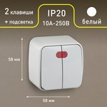 3-105-01 Intro Выключатель двойной с подсветкой, 10А-250В, IP20, ОУ, Polo, белый