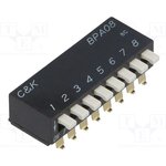 BPA08SBR, Переключатель: DIP-SWITCH, Кол-во секций: 8, OFF-ON, 0,025A/24ВDC