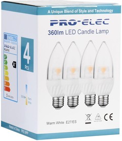 Фото 1/2 PEL00163, LED Light Bulb, Свечеобразная, E27 / ES, Теплый Белый, 3000 K, Без Затемнения, 250°