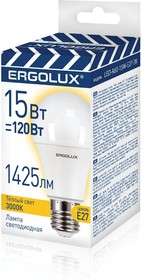 Фото 1/2 Ergolux LED-A60-15W-E27-3K (Эл.лампа светодиодная ЛОН 15Вт Е27 3000К 220-240В, ПРОМО)