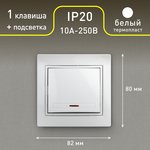 Выключатель Intro Plano 1-102-01 одноклавишный с подсветкой, 10А-250В, IP20, СУ ...