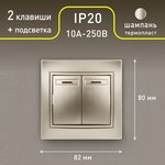 Выключатель Intro Plano 1-105-04 двухклавишный с подсветкой, 10А-250В, IP20, СУ ...