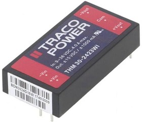 Фото 1/3 THM 30-2423WI, Isolated DC/DC Converters - Through Hole 30W 9-36Vin +/-15V +/-1000mA Medical