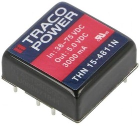 Фото 1/3 THN 15-4811N, Isolated DC/DC Converters - Through Hole 36-75Vin 5V 3A 15W 1x1 Metal Iso TH