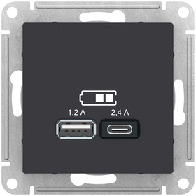 Фото 1/6 Розетка USB AtlasDesign тип A+C 5В/2.4А 2х5В/1.2А механизм карбон SE ATN001039