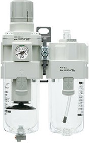 Фото 1/2 AC20A-F02G-B, G 1/4 FRL, Manual Drain, 5μm Filtration Size - With Pressure Gauge