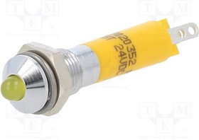 19020352, Индикат.лампа: LED; выпуклый; желтый; 24ВDC; O6мм; металл