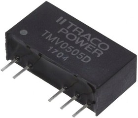 Фото 1/6 TMV 0505D, Isolated DC/DC Converters - Through Hole 1W 4.5-5.5Vin 5V 100mA, -5V 100mA SIP Unregulated