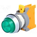 PLN22A G W/0 LAMP, Индикаторная лампа, 22мм, PLN22, -20-60°C, Подсвет: BA9S, лампочка