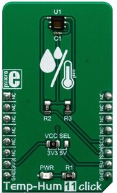 MIKROE-3469, Add-On Board, Temp & Hum Click Board, HDC1080 Temperature Sensor, MikroBUS Connector