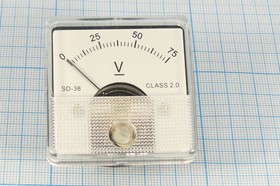 Фото 1/2 Головка измерительная Вольтметр, размер 45x45 мм, 75В, марка SD38, точность 2.0