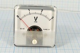 Фото 1/2 Головка измерительная Вольтметр, размер 51x51 мм, 3В, марка SD45, точность 2.0