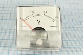 Фото 1/2 Головка измерительная Вольтметр, размер 51x51 мм, 7.5В, марка SD45, точность 2.0