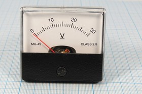Фото 1/3 Головка измерительная Вольтметр, размер 59x53 мм, 30В, марка MU45, точность 2.5