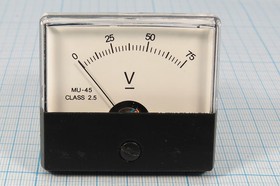 Фото 1/3 Головка измерительная Вольтметр, размер 59x53 мм, 75В, марка MU45, точность 2.5
