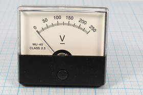 Фото 1/3 Головка измерительная Вольтметр, размер 59x53 мм, 250В, марка MU45, точность 2.5