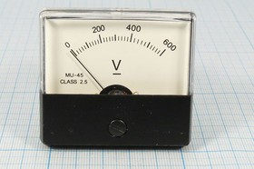 Фото 1/3 Головка измерительная Вольтметр, размер 59x53 мм, 600В, марка MU45, точность 2.5