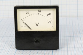 Фото 1/3 Головка измерительная Вольтметр, размер 60x60 мм, 75В, марка М1001, точность 1.5, без упаковки