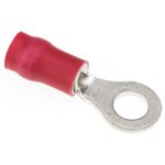 R Insulated Ring Terminal, 4mm Stud Size, 0.25mm² to 1.65mm² Wire Size, Red