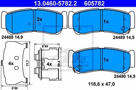 Фото 1/4 13046057822, Колодки тормозные дисковые задн, HYUNDAI: SANTA FE II 2.2 CRDi/2.2 CRDi 4x4/2.2 CRDi GLS/2.2 CRDi GL