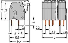 PCB terminal, 4 pole, pitch 2.5 mm, AWG 28-20, 6 A, cage clamp, gray, 234-204