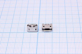 Фото 1/3 Гнездо micro USB, Тип B, угловое, 5 контактов, SMD на плату; №2068 гн microUSB \B\5C4HP\плат\угл\ SMD\microUSBB5SA2