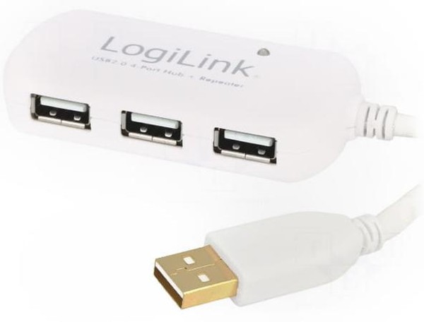 USB 2.0 repeater cable with 4 port USB hub USB A male USB A female 12 m LOGILINK