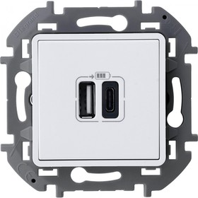 Фото 1/3 Inspiria Белый Устройство зарядное 2 местное с USB-разьемами A-C 240В/5В 3000мА С/У без рамки | 673760 | Legrand
