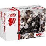 Кнопки канцелярские ICO стальные, 11 мм, стальные, 100 шт. карт.уп