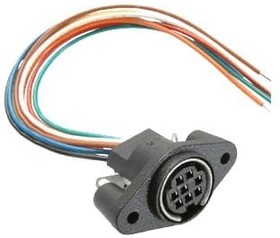MD-50PL100, Circular DIN Connectors mini-DIN, 5P jack, vertical, panel mount, 100 mm wire leads