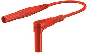 Фото 1/3 Measuring lead with (4 mm plug, spring-loaded, straight) to (4 mm plug, spring-loaded, angled), 1 m, red, silicone, 1.0 mm², CAT III