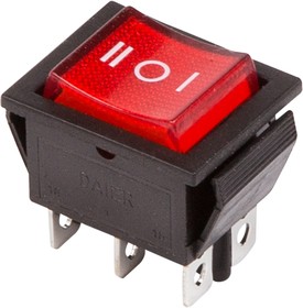 Фото 1/5 36-2390, Переключатель клавишный 250V 15А (6с) ON-OFF-ON красный с подсветкой и нейтралью (RWB-509, SC-767) R