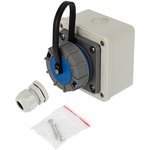 111-125, Waterproof wall socket with cover 1 socket, 2P+PE, 16A, IP68, grey