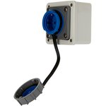 111-125, Waterproof wall socket with cover 1 socket, 2P+PE, 16A, IP68, grey