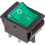 36-2332, Выключатель клавишный 250V 16А (4с) ON-OFF зеленый с подсветкой ...