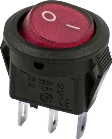 Фото 1/8 36-2511, Выключатель клавишный круглый 250V 3А (2с) ON-OFF красный Micro (RWB-105, SC-214)