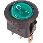 36-2573, Выключатель клавишный круглый 250V 6А (3с) ON-OFF зеленый с подсветкой ...
