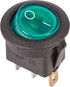 Фото 1/5 36-2573, Выключатель клавишный круглый 250V 6А (3с) ON-OFF зеленый с подсветкой (RWB-214, SC-214, MIRS-101-