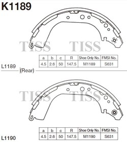 K1189, Колодки тормозные барабанные