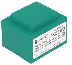 TEZ6/D230/10.5-10.5V, Трансформатор залитый, 6ВА, 230VAC, 10,5В, 10,5В, Монтаж PCB, IP00