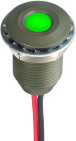 Q10F5AGXXG02E, Светодиодный индикатор в панель, Зеленый, 2.2 В, 10 мм, 20 мА, 6 мкд, IP67