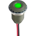Q10F5AKXXG12E, Светодиодный индикатор в панель, Зеленый, 12 В DC, 10 мм, 20 мА, 6 мкд, IP67