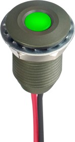 Q10F5AKXXG24E, Светодиодный индикатор в панель, Зеленый, 24 В DC, 10 мм, 20 мА, 6 мкд, IP67
