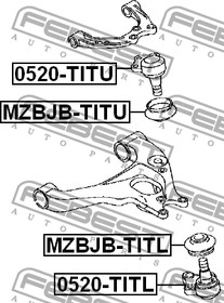 Фото 1/4 0520-titl, ОПОРА ШАРОВАЯ НИЖНЯЯ (MAZDA TITAN TRUCK T3000/3500) FEBEST