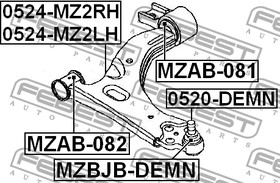 Фото 1/8 0524-MZ2RH, 0524MZ2RH_рычаг правый!\ Ford Fiesta/Fusion 1.25-1.6/1.4TDCi/1.6TDCi 01 , Mazda 2 1.25/1.4/1.6 03