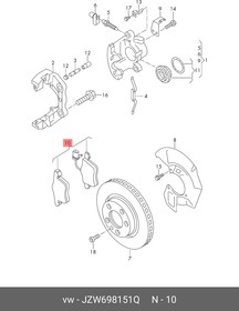 Фото 1/2 JZW698151Q, Колодки тормозные дисковые VW Transporter/Multivan 03-