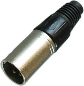 Разъем XLR 3P штекер металл цанга на кабель, черный, PL2172